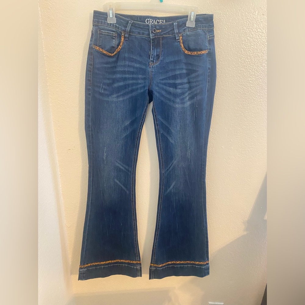 Cheetah trimmed trouser jeans